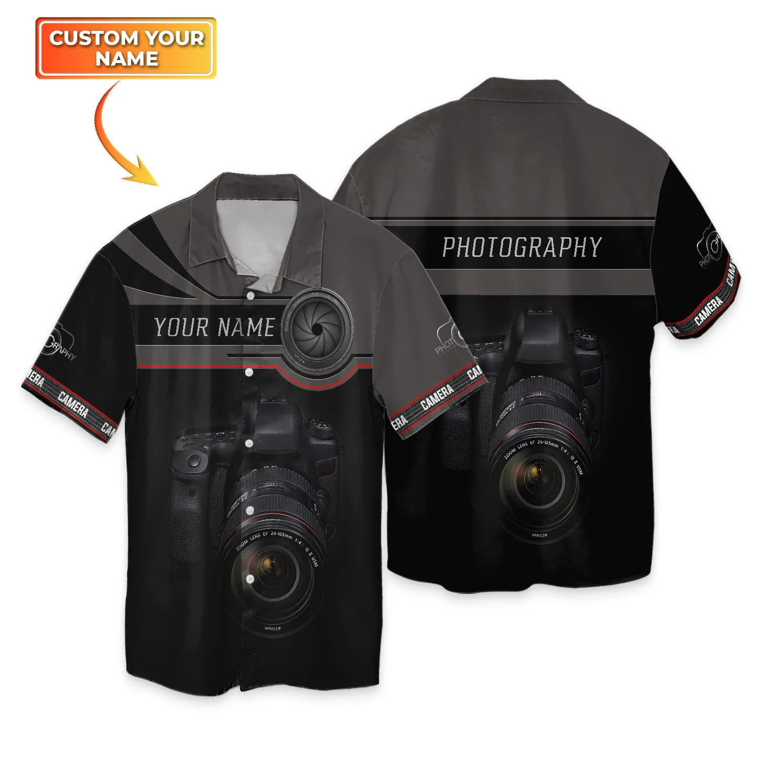 Photographer Shirts Camera Lens Design Personalized Name Zip Hoodie