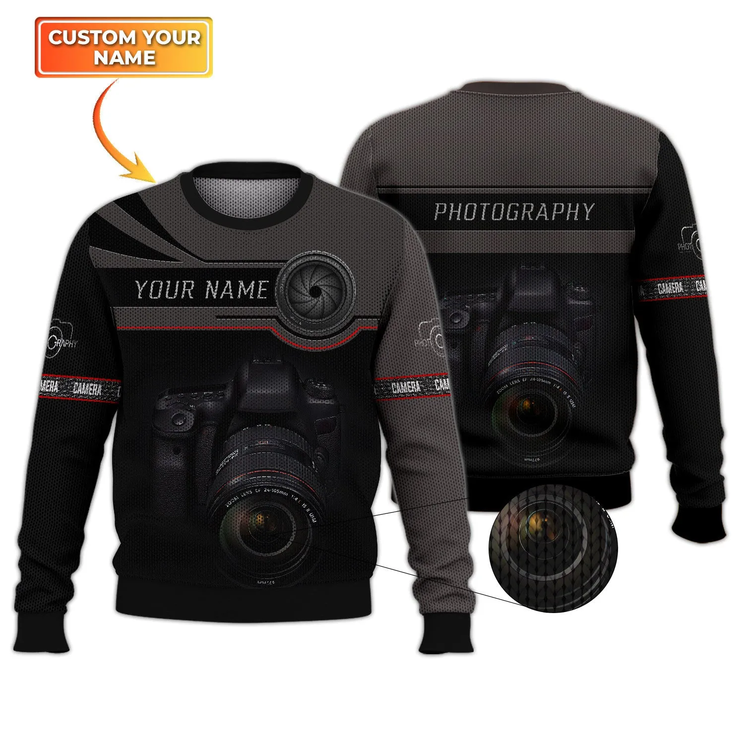 Photographer Shirts Camera Lens Design Personalized Name Zip Hoodie